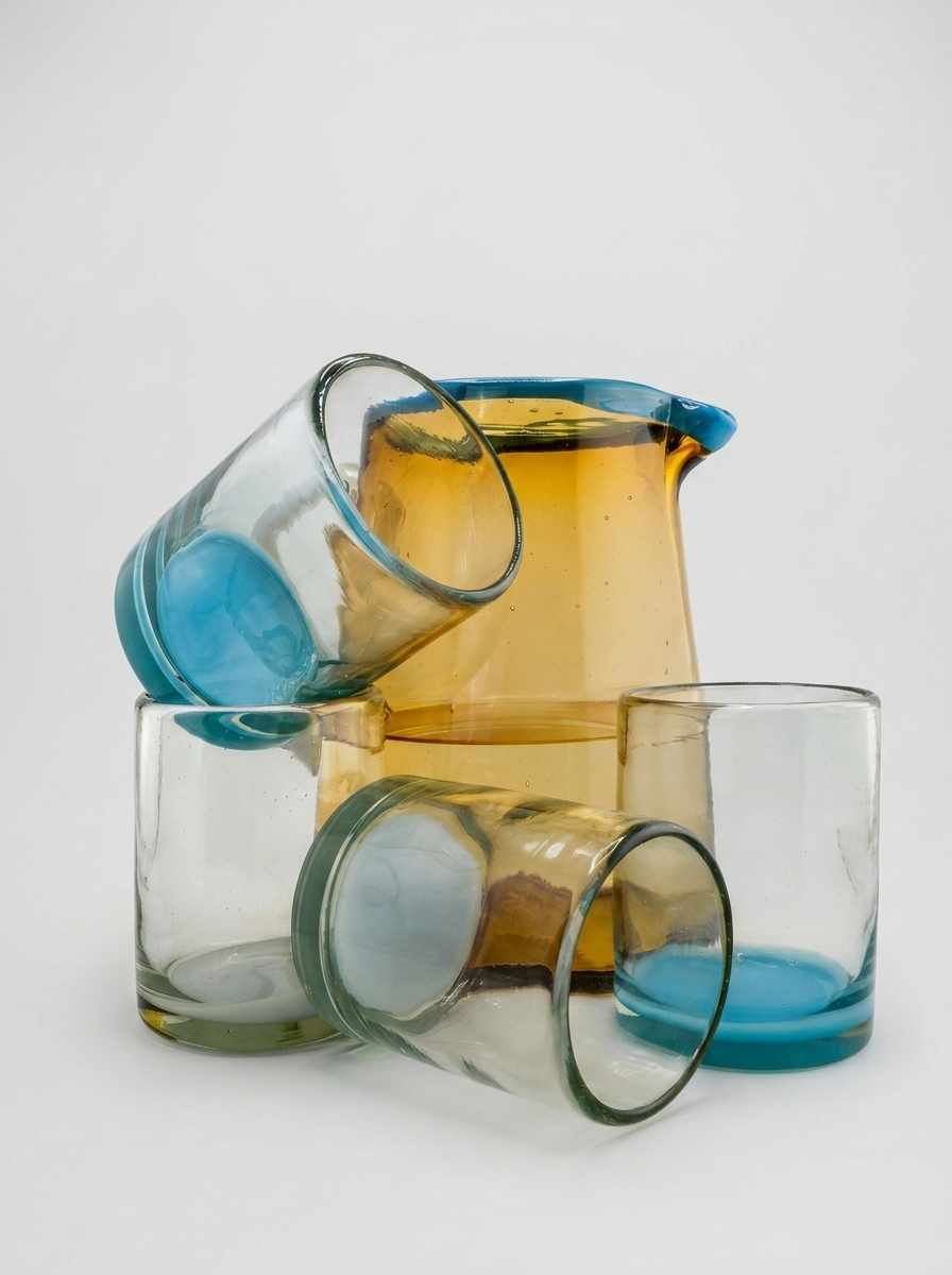 SET 10 -  JARRA OPTICA TRICOLOR  &  VASOS MIXTOS