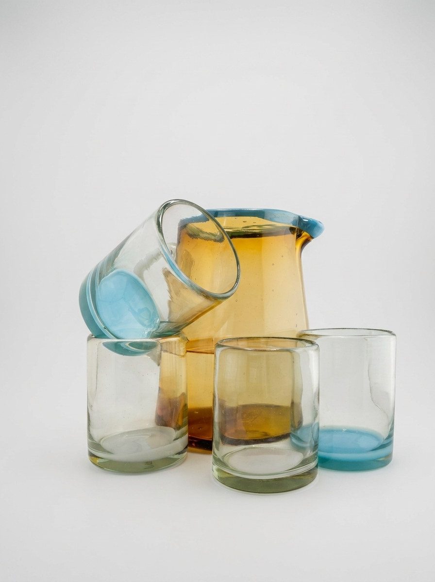 SET 10 -  JARRA OPTICA TRICOLOR  &  VASOS MIXTOS
